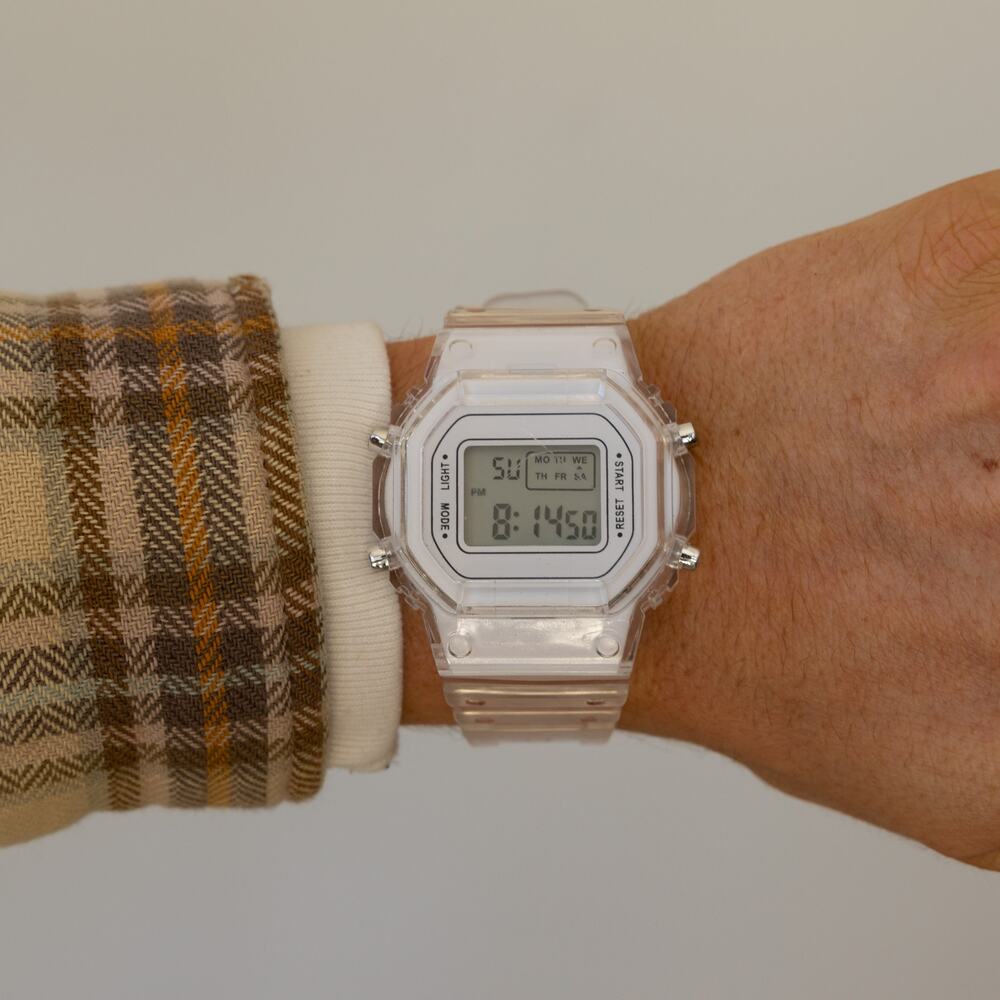 Clear Digital Watch White Accents Unisex Y2K Style Quartz New
